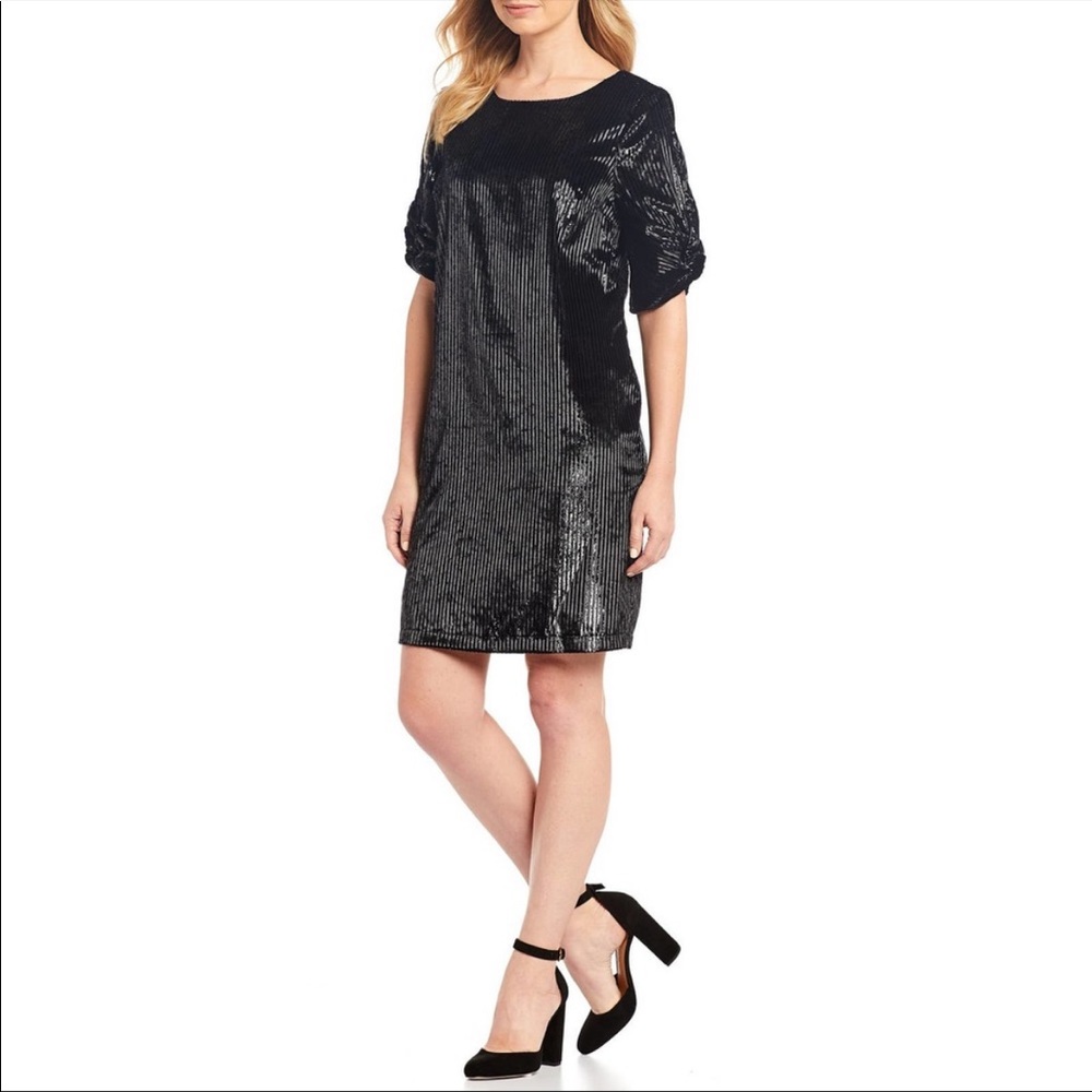 ✨💃🏼🎉 GIBSON LATIMER Striped Black Metallic Twist Dress✨💃🏼🎉